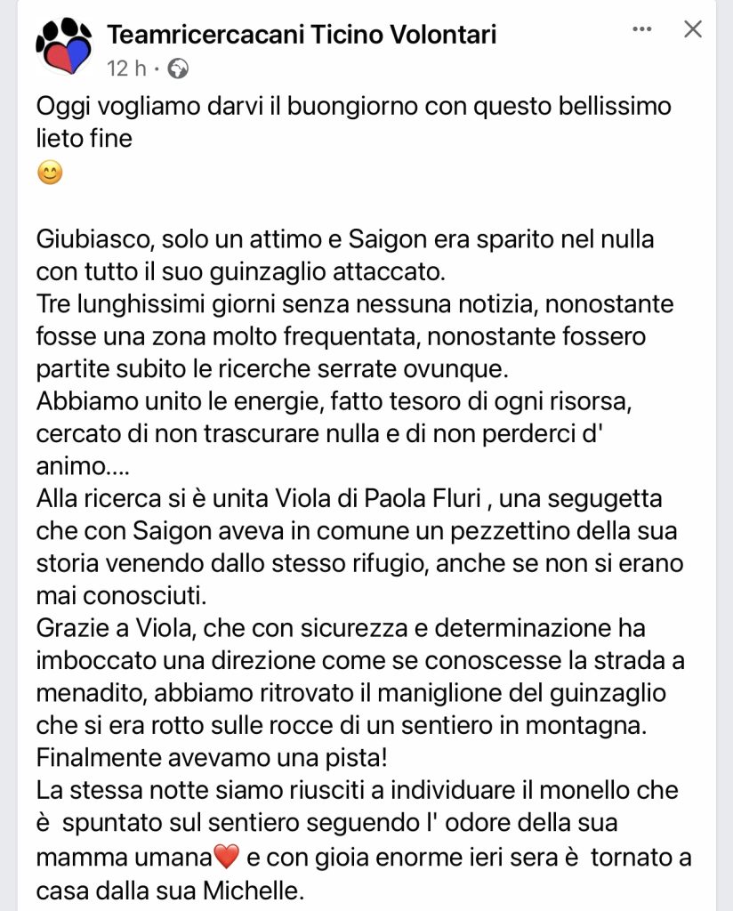 Saigon TeamRicercaCani Volontari Ticino