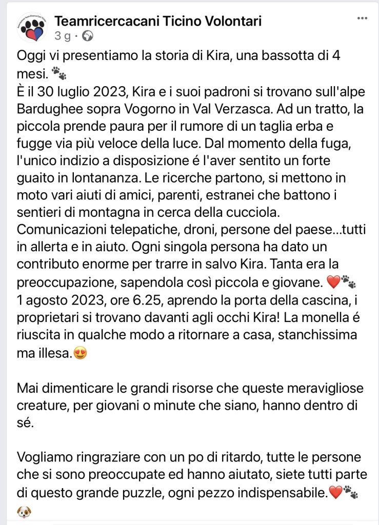 Kira Teamricercacani Ticino Volontari
