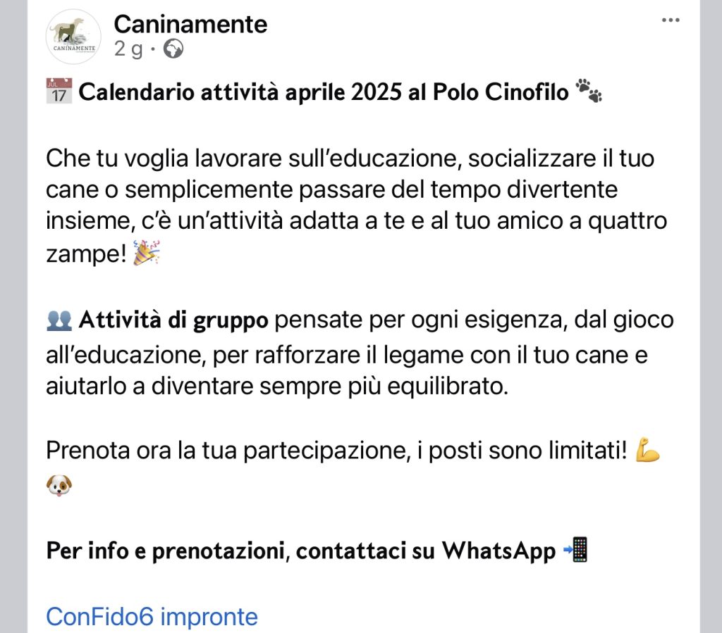 attività aprile 2025 Caninamente ConFido 6impronte