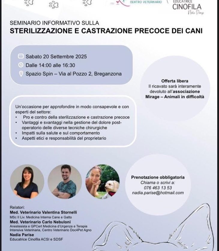 EVENTO seminario castrazione precoce Nadia Parise